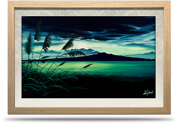 Moonlit Rangitoto - 24"x36" Framed Canvas Print