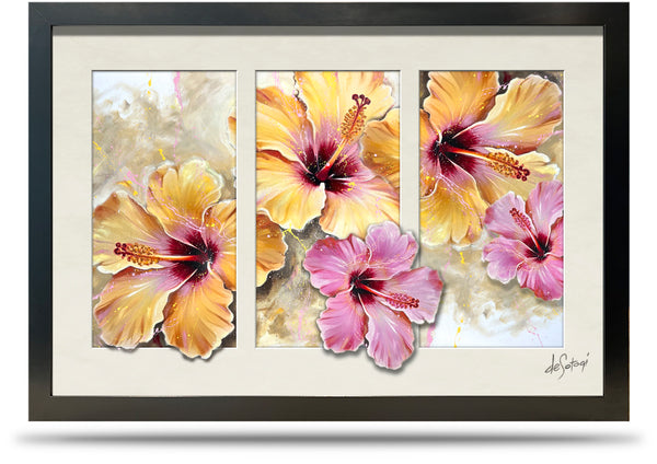 Hibiscus - 24"x36" Framed Canvas Triptych