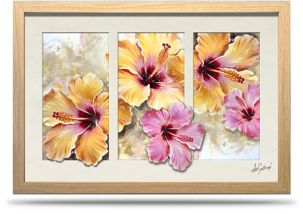 Hibiscus - 24"x36" Framed Canvas Triptych