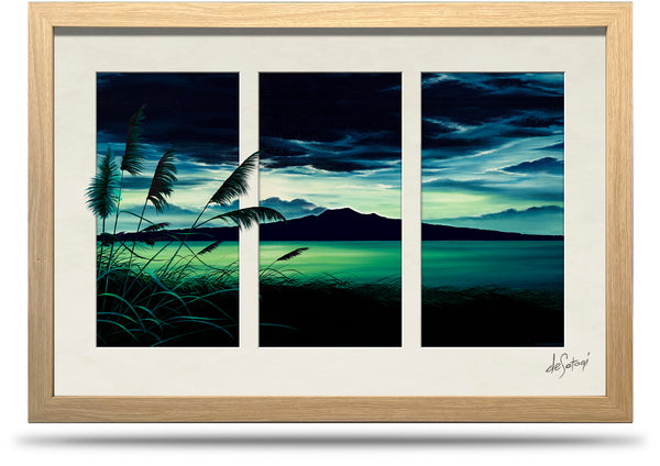 Moonlit Rangitoto - 24"x36" Framed Canvas Triptych