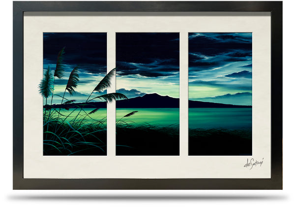 Moonlit Rangitoto - 24"x36" Framed Canvas Triptych