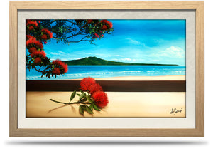 24"x36" Framed Canvas Print - Pohutukawa Splendour