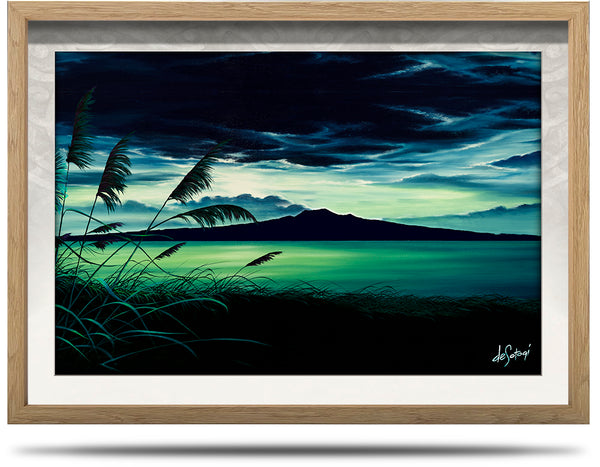 Moonlit Rangitoto - A2 Framed Canvas Print
