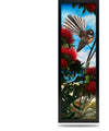 11"x33" Framed Canvas Print - Piwakawaka Pohutukawa